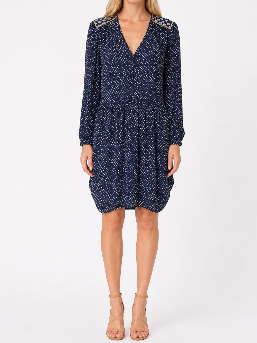 Sandro Silk Blend Polka Dot Dress Womens US Size 6/Medium Quiet Luxury Party